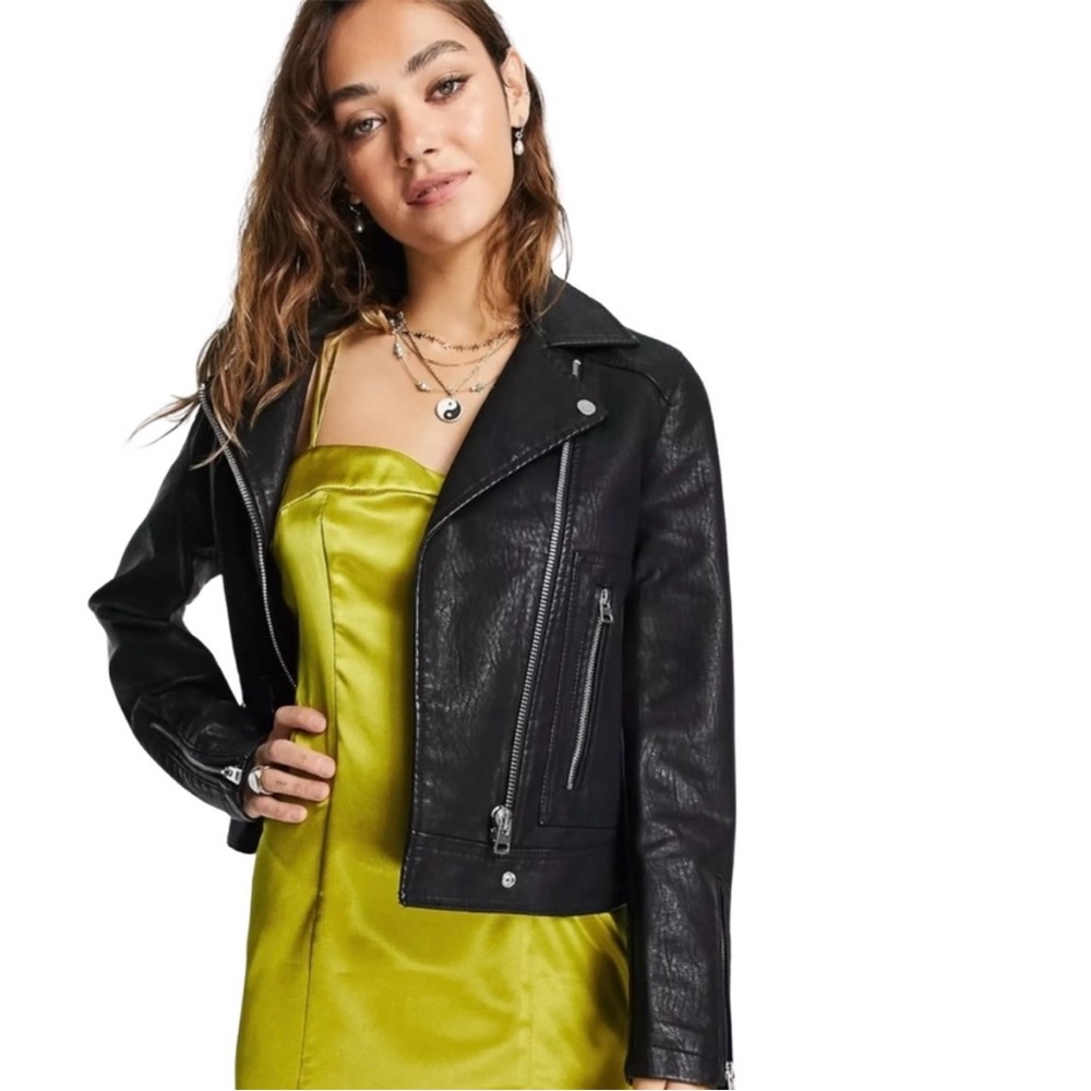 Topshop Black Moto Faux Leather Jacket